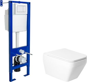 Унитаз подвесной Saniteco KW-9010W + Berges АТОМ 410 040333 (с кнопкой)