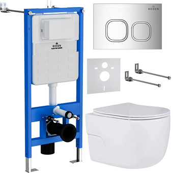 Унитаз подвесной Roxen Porto One Rimless 6 в 1 StounFix Slim 551921 (кнопка: хром)