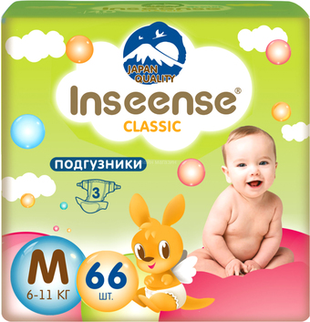 Подгузники Inseense Classic Plus M 6-11 кг InsCM66Lime (66 шт)