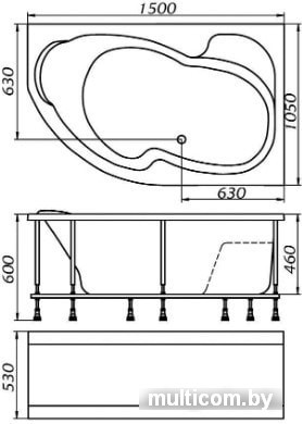 Ванна 1Марка Aura 150x105 L (с каркасом и экраном)