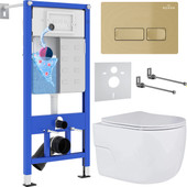 Унитаз подвесной Roxen Porto в комплекте с инсталляцией StounFix Dual Fresh 6 в 1 968069 (кнопка: брашированное золото)