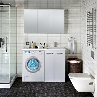 Runo Тумба с умывальником Runo Лира 60 + Гамма 120 лайт с левым крылом (напольная, белый)