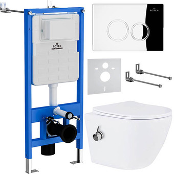 Унитаз подвесной Roxen Antares Bidet в комплекте с инсталляцией StounFix Slim 6 в 1 926249 (кнопка: хром глянец)