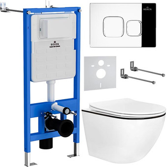 Унитаз подвесной Roxen Antares Black в комплекте с инсталляцией StounFix Slim 6 в 1 964686 (кнопка: хром глянец)