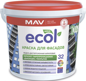 Краска Ecol 32 ВД-АК-1032 фасадная 1 л (белый)