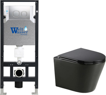 Унитаз подвесной WeltWasser Amberg 506 + Salzbach 043 MT-BL + Amberg RD-CR (черный матовый)
