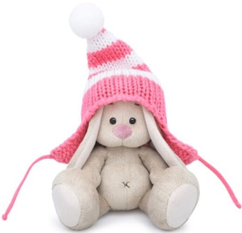 Классическая игрушка Зайка Ми в полосатой розовой шапке 15 см SidX-287