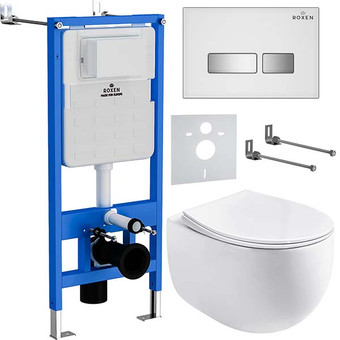 Унитаз подвесной Roxen Egg в комплекте с инсталляцией StounFix Slim 6 в 1 964245 (кнопка: белое стекло)