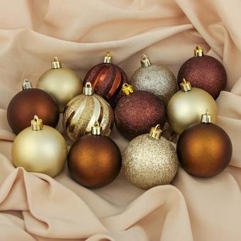 Елочная игрушка Зимнее волшебство Улыбка d-6 см 12 шт (коричневый/золотой) 3276727