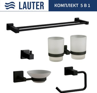 Набор аксессуаров для ванной Lauter 21SH6082 + 21SH6052 + 21SH6092 + 21SH6072 + 21SH6022 (Matt Black, 5 предметов)
