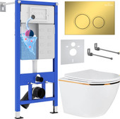 Унитаз подвесной Roxen Antares Gold в комплекте с инсталляцией StounFix Dual Fresh 6 в 1 968092 (кнопка: золото глянцевое )
