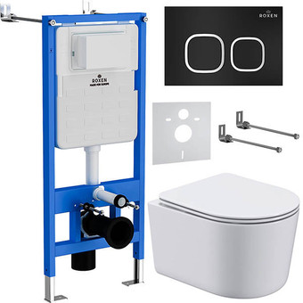 Унитаз подвесной Roxen Simple Compact в комплекте с инсталляцией StounFix Slim 6 в 1 917914 (кнопка: черный матовый)
