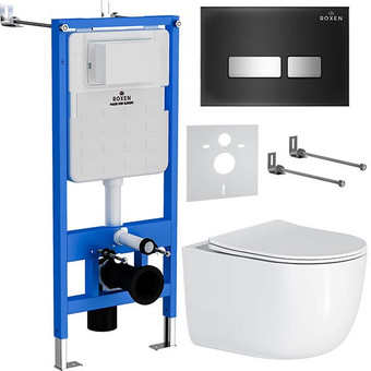 Унитаз подвесной Roxen Vortex Tornado в комплекте с инсталляцией StounFix Slim 6 в 1 964615 (кнопка: черное стекло)