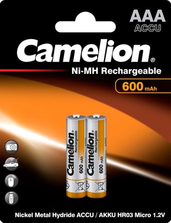 Аккумулятор Camelion AAA 600mAh 2 шт. NH-AAA600-BP2