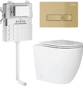 Унитаз приставной Roxen Antares в комплекте с инсталляцией Attach 5 в 1 967102 (кнопка: брашированное золото)