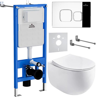 Унитаз подвесной Roxen Egg в комплекте с инсталляцией StounFix Slim 6 в 1 964100 (кнопка: хром глянец)