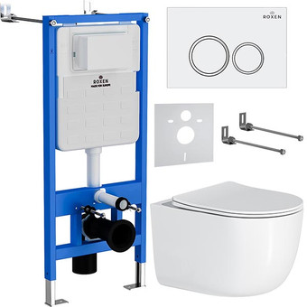 Унитаз подвесной Roxen Vortex Tornado в комплекте с инсталляцией StounFix Slim 6 в 1 964275 (кнопка: белый глянец)