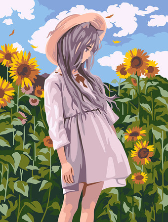 Картина по номерам ФРЕЯ Аниме-девочка в подсолнухах PNB/PM-110