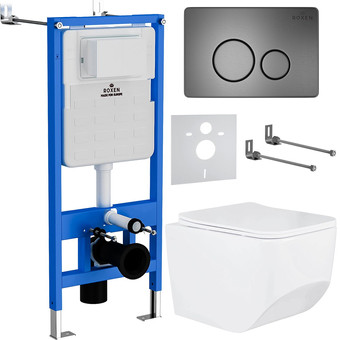 Унитаз подвесной Roxen Boro One Rimless 6 в 1 StounFix Slim 632475 (оружейная сталь/металл)