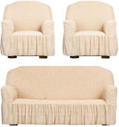 Комплект чехлов для дивана и кресла Софатэкс Люкс КПО 4 с оборкой (ваниль)