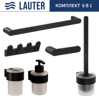 Набор аксессуаров для ванной Lauter 21TS3019 + 21TS3021 + 21TS3009 + 21TS3013 + 21TS3006 + 21TS3023 (Matt Black, 6 предметов)