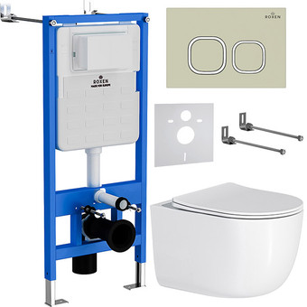 Унитаз подвесной Roxen Vortex в комплекте с инсталляцией StounFix Slim 6 в 1 966620 (кнопка: бежевый)