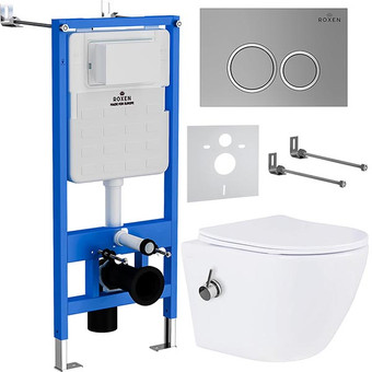 Унитаз подвесной Roxen Antares Bidet в комплекте с инсталляцией StounFix Slim 6 в 1 932494 (кнопка: хром матовый)
