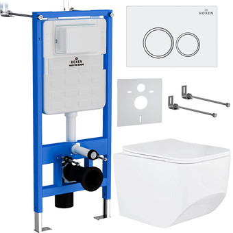 Унитаз подвесной Roxen Boro One Rimless 6 в 1 StounFix Slim 506177 (кнопка: белый глянец)