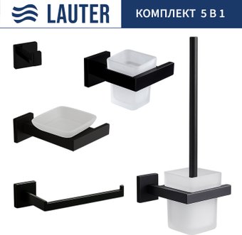 Набор аксессуаров для ванной Lauter 21SH71062 + 21SH71052 + 21SH71072 + 21SH71092 + 21SH71112 (Matt Black, 5 предметов)