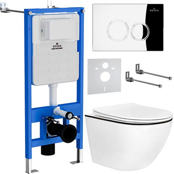 Унитаз подвесной Roxen Antares Black в комплекте с инсталляцией StounFix Slim 6 в 1 964658 (кнопка: хром глянец)