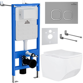 Унитаз подвесной Roxen Boro One Rimless 6 в 1 StounFix Slim 568544 (кнопка: матовая)