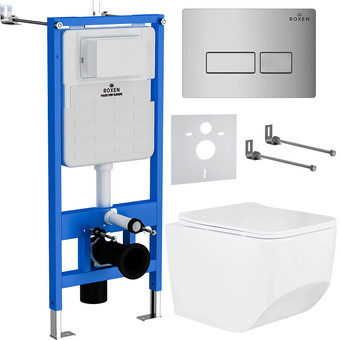 Унитаз подвесной Roxen BOro One Rimless 6 в 1 StounFix Slim 594218 (кнопка: хром)