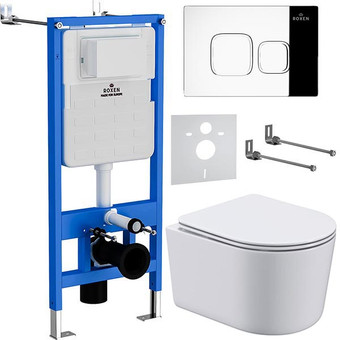 Унитаз подвесной Roxen Simple Compact в комплекте с инсталляцией StounFix Slim 6 в 1 918025 (кнопка: хром глянец)