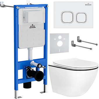 Унитаз подвесной Roxen Antares Black в комплекте с инсталляцией StounFix Slim 6 в 1 964671 (кнопка: белый глянец)