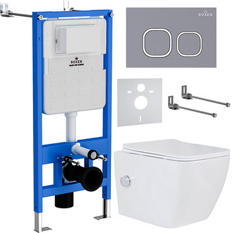 Унитаз подвесной Roxen Cube bidet в комплекте с инсталляцией StounFix Slim 6 в 1 966426 (кнопка: серый бетон)