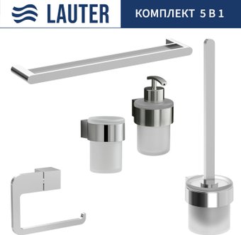 Набор аксессуаров для ванной Lauter 21TS3018 + 21TS3020 + 21TS3014 + 21TS3001 + 21TS3022 (Chrome, 5 предметов)