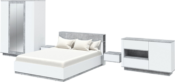 Комплект мебели для спальни Интерлиния Quartz-14 с ПМ (белый платинум/бетон)