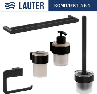 Набор аксессуаров для ванной Lauter 21TS3019 + 21TS3021 + 21TS3015 + 21TS3002 + 21TS3023 (Matt Black, 5 предметов)