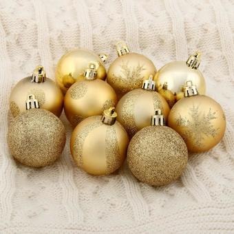 Елочная игрушка Зимнее волшебство Елочка - снежинки и горошины d-5 см 34 шт (золото) 4191829