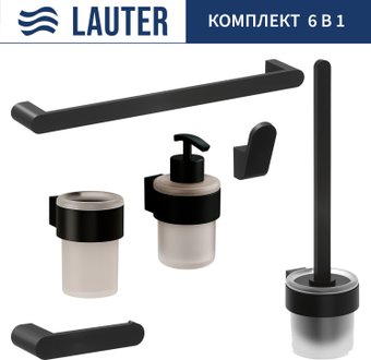 Набор аксессуаров для ванной Lauter 21TS3019 + 21TS3021 + 21TS3011 + 21TS3013 + 21TS3006 + 21TS3023 (Matt Black, 6 предметов)