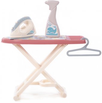 Набор хозяйственный игрушечный Полесье Утюжок с гладильной доской, пульверизатором и вешалкой 67484 (коралловый)
