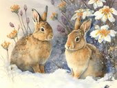 Рыжий кот Зайцы на снегу Х-7530