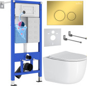 Унитаз подвесной Roxen Vortex в комплекте с инсталляцией StounFix Dual Fresh 6 в 1 968046 (кнопка: золото глянцевое)