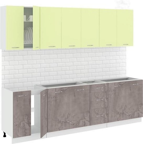 Кухня Кортекс-мебель Корнелия Лира 2.6 без столешницы (салатовый/оникс)