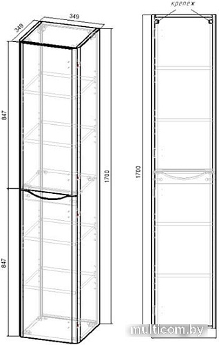 Мебель для ванных комнат Vincea Шкаф-пенал Paola 35 VSC-2P170VO-R (правый)