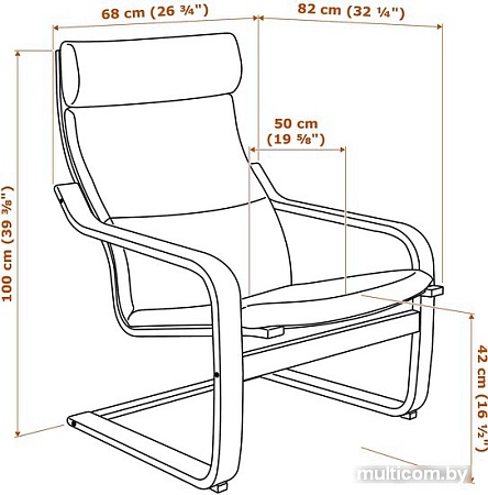 Интерьерное кресло Ikea Поэнг (коричневый/хилларед темно-синий) 192.514.99