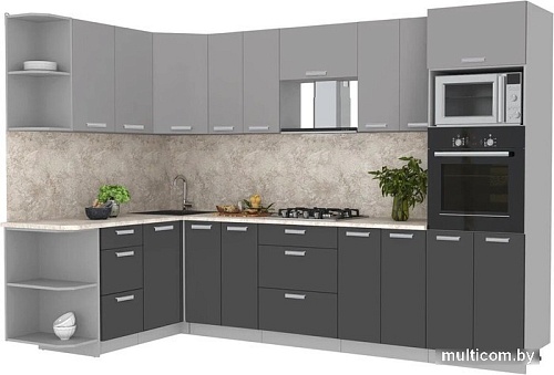 Готовая кухня Интерлиния Мила Лайт 1.68x3.0 левая (серебристый/антрацит/малага)