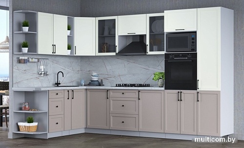 Готовая кухня Интерлиния Тренд 1.88x3.2 ВТ левая (луна/белый/серый каспий)