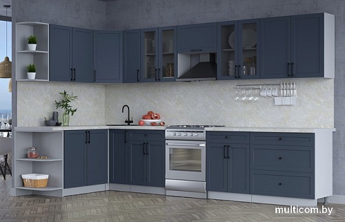 Готовая кухня Интерлиния Тренд 1.7x3.5 левая (индиго/индиго/опал светлый)
