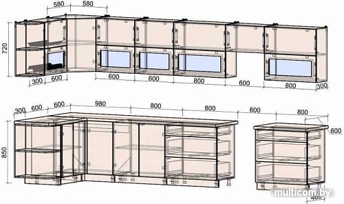 Готовая кухня Интерлиния Мила Матте 1.5x4.0 Б правая (белый-белый-кастилло темный)
